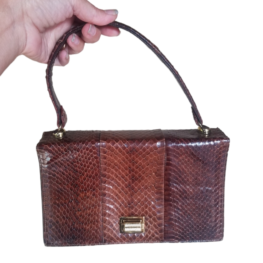 Vintage 50's Sterling genuine Cobra snakeskin satchel bag purse Like new!